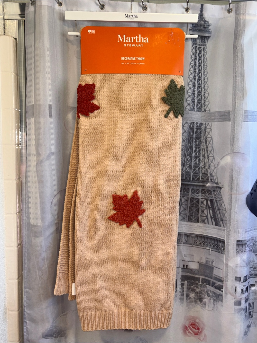 NWT Martha Stewart Beige Knit Maple Leaf Throw